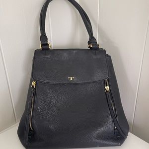 Tory Burch Black Leather Large Half Moon Satchel Purse